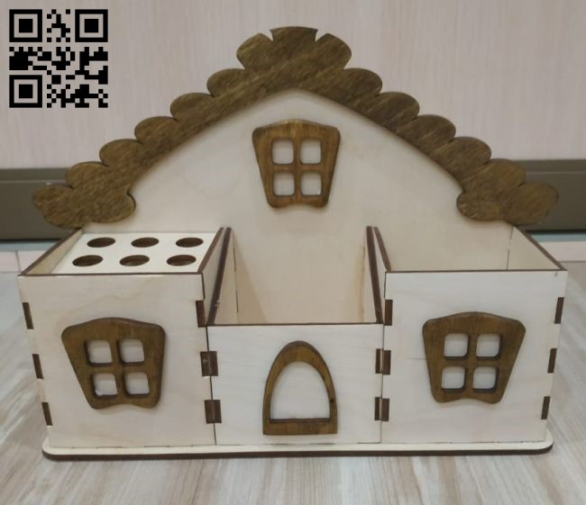 Pencil holder house E0010487 file cdr and dxf free vector download for Laser cut