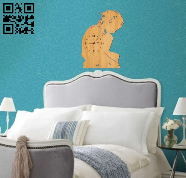 Woman wallclock E001044 5file cdr and dxf free vector download for Laser cut1