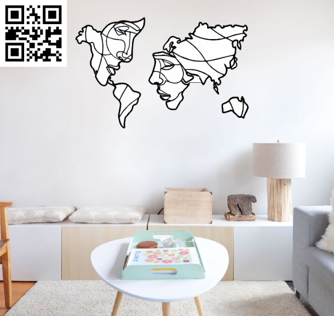 World map with faces file cdr and dxf free vector download for Laser cut