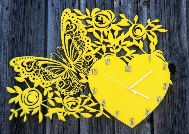 Butterfly and flowers wall clock E0010772 file cdr and dxf free vector download for Laser cut cnc