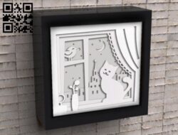 Cat on the window light box E0010883 file cdr and dxf free vector download for Laser cut