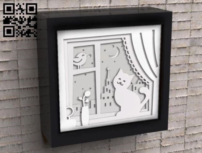 Cat on the window light box E0010884 file cdr and dxf free vector download for Laser cut