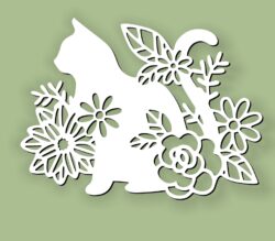 Cat with flower E0010614 file cdr and dxf free vector download for laser cut
