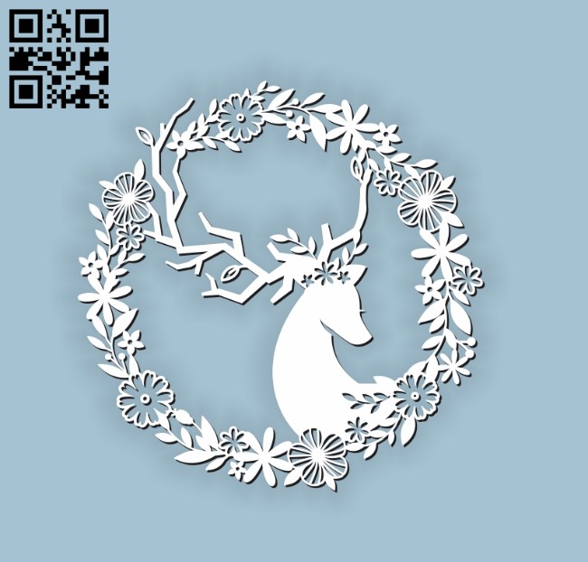 Deer with wreath E0010604 file cdr and dxf free vector download for Laser cut