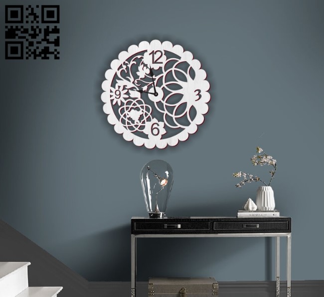 Flower wall clock E0010677 file cdr and dxf free vector download for Laser cut