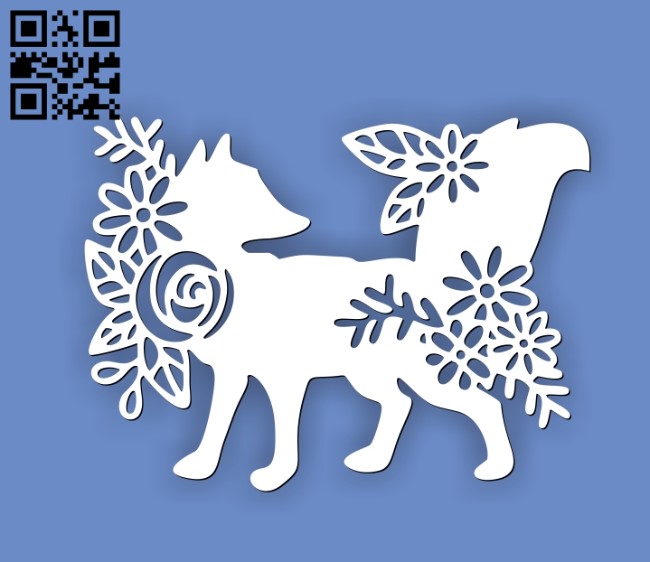 Fox with flowers E0010681 file cdr and dxf free vector download for Laser cut