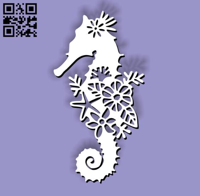Hippocampus with flowers E0010759 file cdr and dxf free vector download for Laser cut