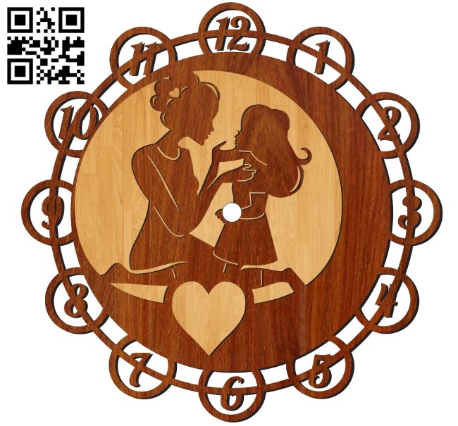 Mom and daughter wall clock E0010680 file cdr and dxf free vector download for Laser cut