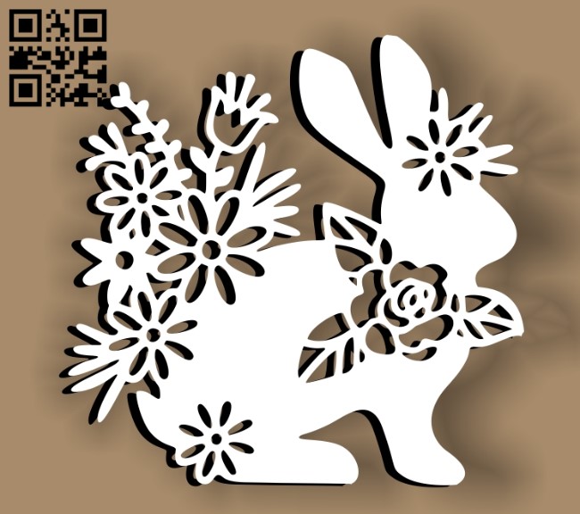 Rabbit with flowers E0010758 file cdr and dxf free vector download for Laser cut