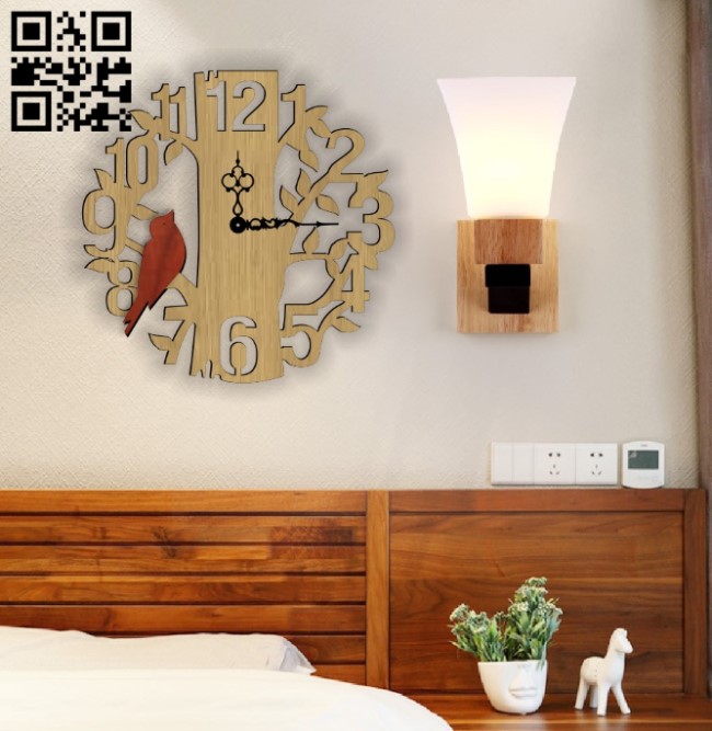 Tree and bird wall clock and E0010597 file cdr and dxf free vector download for Laser cut