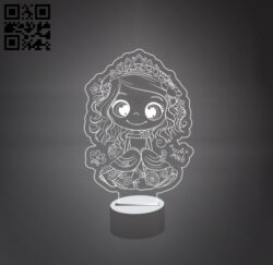 3D illusion led lamp Princess E0011174 file cdr and dxf free vector download for laser engraving machines