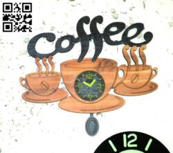 Coffe wall clock E0010974  file cdr and dxf free vector download for Laser cut