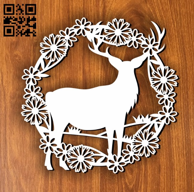 Dear with wreath E0011256 file cdr and dxf free vector download for laser cut