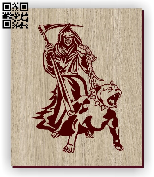 Death with bull dog E0011264 file cdr and dxf free vector download for laser engraving machines