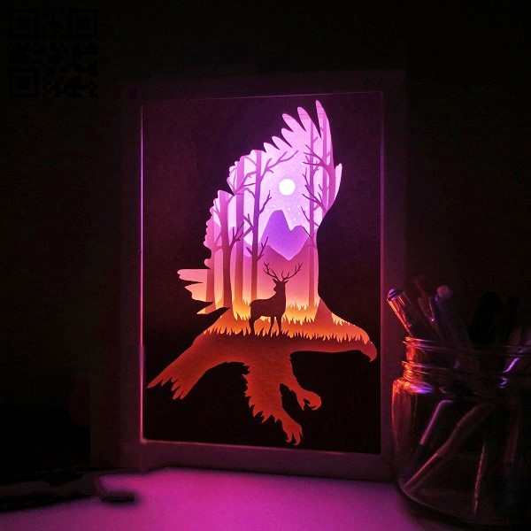 Deer and Eagle light box E0011091 file cdr and dxf free vector download for Laser cut