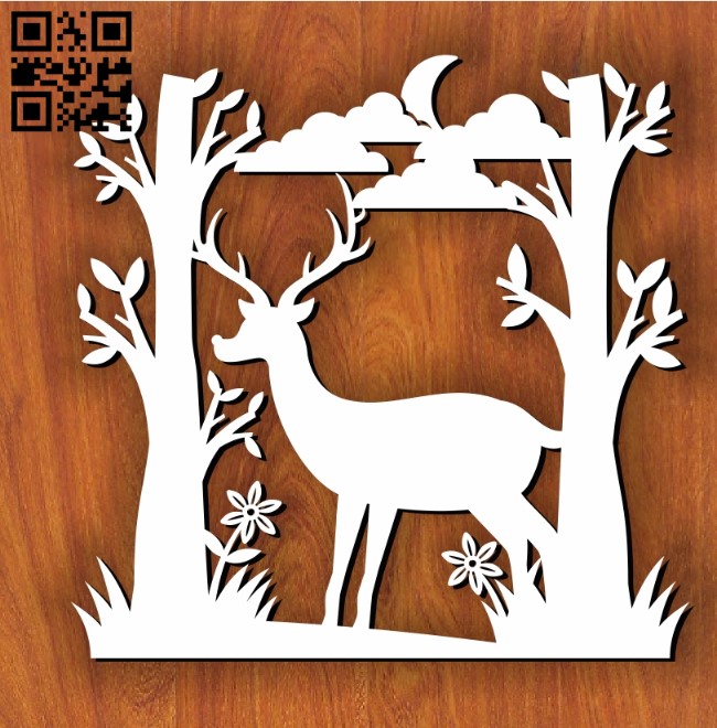 Deer in forest E0011201 file cdr and dxf free vector download for Laser cut