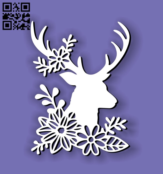 Deer with flowers E0011194 file cdr and dxf free vector download for Laser cut