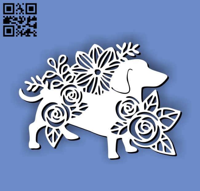 Dog with flowers E0011193 file cdr and dxf free vector download for Laser cut
