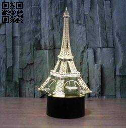 3D illusion led lamp Eiffel Tower E0011442 file cdr and dxf free vector download for laser engraving machines