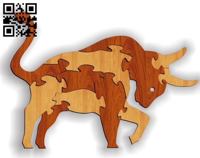 Bull puzzle E0011628 file cdr and dxf free vector download for laser cut