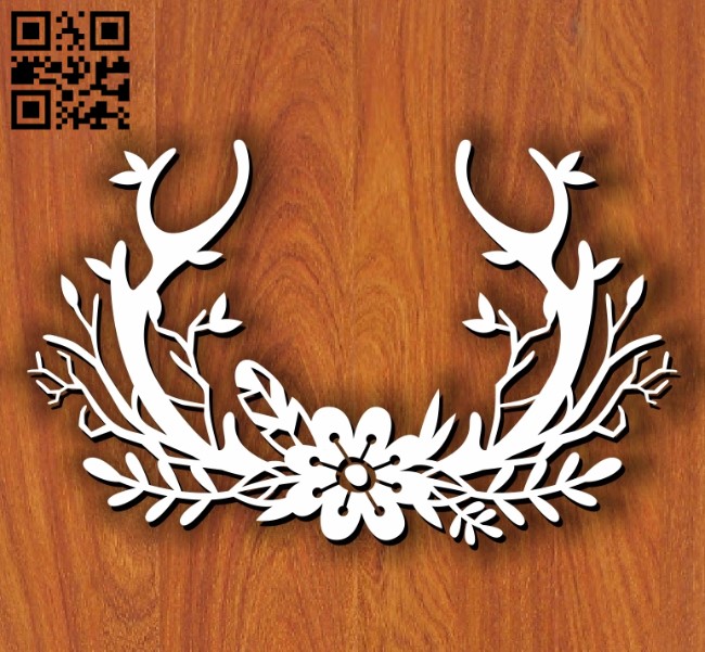 Deer horns with flowers E0011410 file cdr and dxf free vector download for laser cut