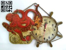 Octopus clock E0011509 file cdr and dxf free vector download for Laser cut