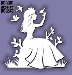 Princess with bird E0011637 file cdr and dxf free vector download for laser cut