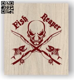 Skull with fishing E0011454 file cdr and dxf free vector download for laser engraving machines