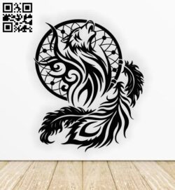 Wolf dreamcatcher E0011470 file cdr and dxf free vector download for Laser cut