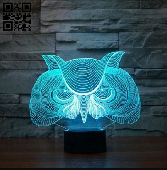 3D illusion led lamp Owl E0011871 file cdr and dxf free vector download for laser engraving machines