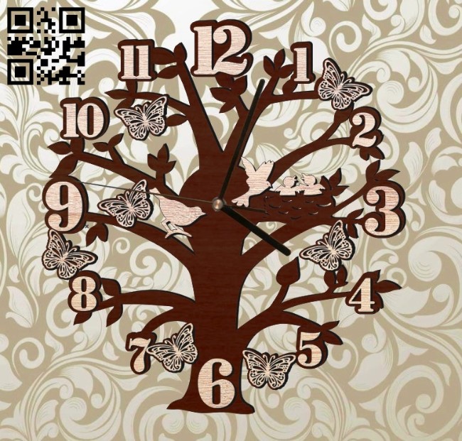 Bird Tree Clock E0011718 file cdr and dxf free vector download for laser cut