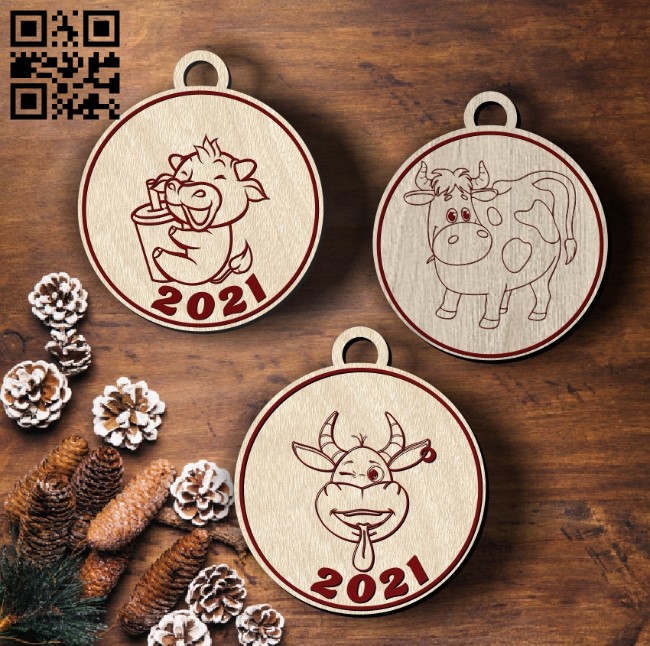 Bull decorated christmas tree E0011927 file cdr and dxf free vector download for laser cut
