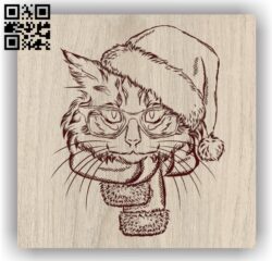 Cat with Christmas E0011894 file cdr and dxf free vector download for laser engraving machines