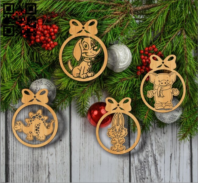 Christmas tree decoration animals E0011774 file cdr and dxf free vector download for Laser cut