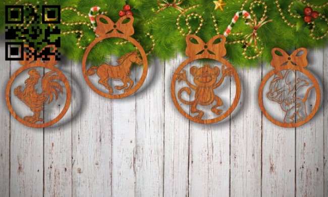 Christmas tree decoration animals E0011794 file cdr and dxf free vector download for Laser cut