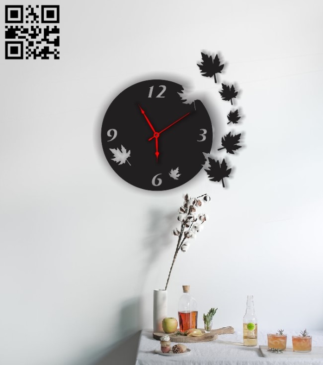 Clock has leaves E0011879 file cdr and dxf free vector download for laser cut