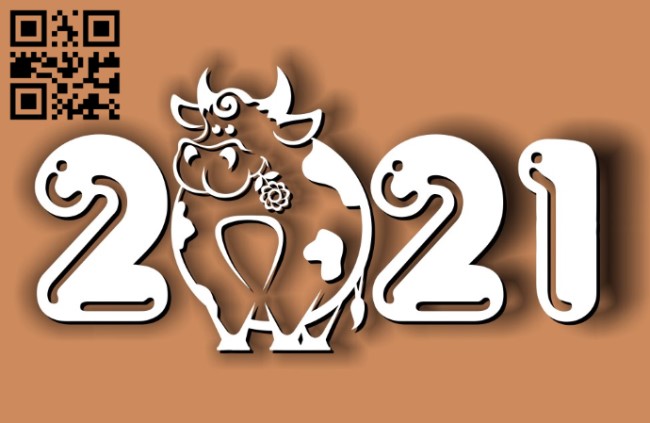 Cows with the new year 2021 E0011848 file cdr and dxf free vector download for laser cut