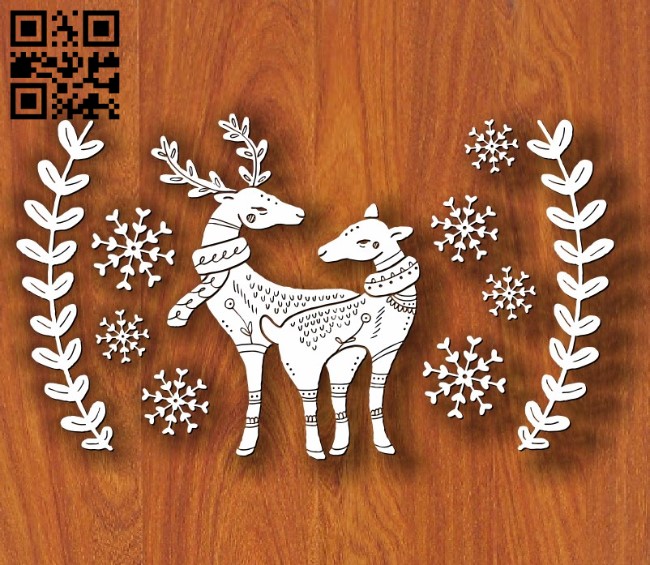 Deers with winter E0011750 file cdr and dxf free vector download for laser cut