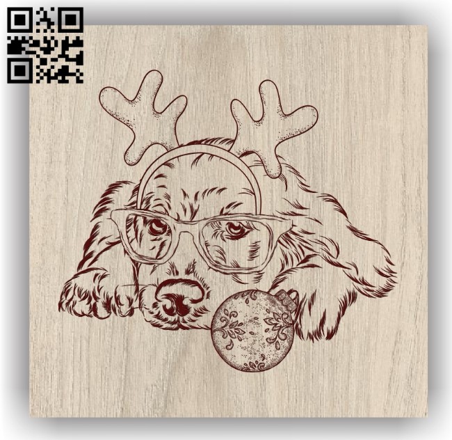 Dog with Christmas E0011893 file cdr and dxf free vector download for laser engraving machines
