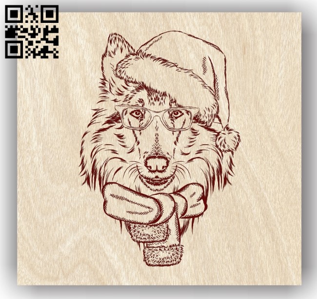 Dog with Christmas E0011905 file cdr and dxf free vector download for laser engraving machines