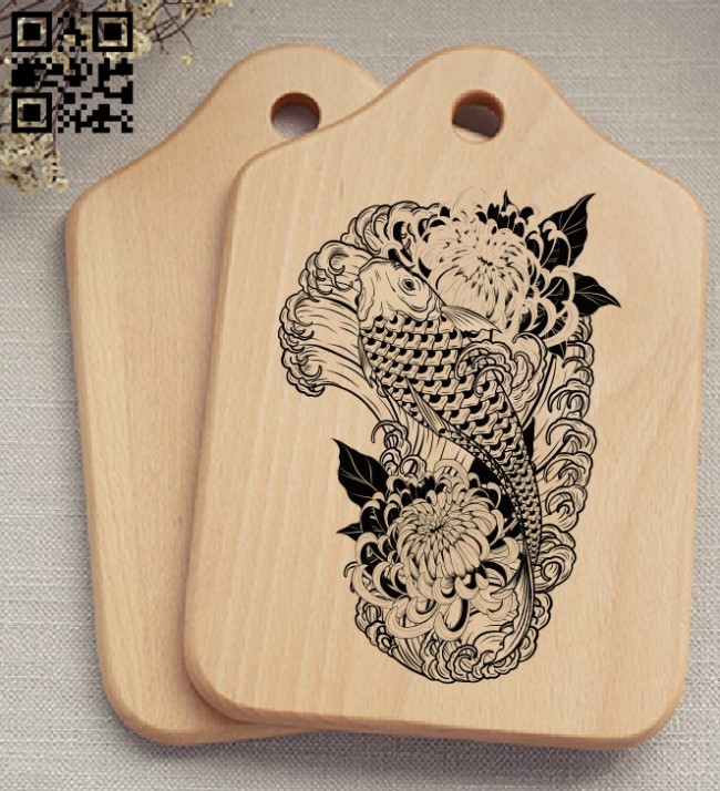 Fish with chrysanthemums E0011695 file cdr and dxf free vector download for laser engraving machines