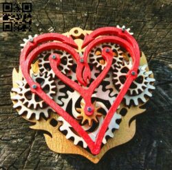 Gear heart keychain E0011930 file cdr and dxf free vector download for laser cut