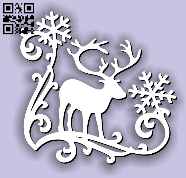 Reindeer with snow E0011716 file cdr and dxf free vector download for laser cut