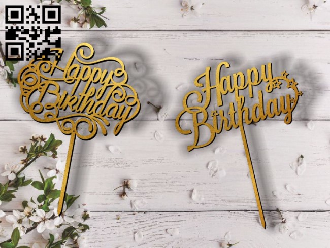 Topper happy birth day E0011814 file cdr and dxf free vector download for Laser cut