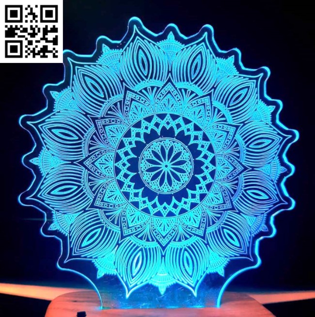 3D illusion led lamp Mandala E0012115 file cdr and dxf free vector download for laser engraving machines