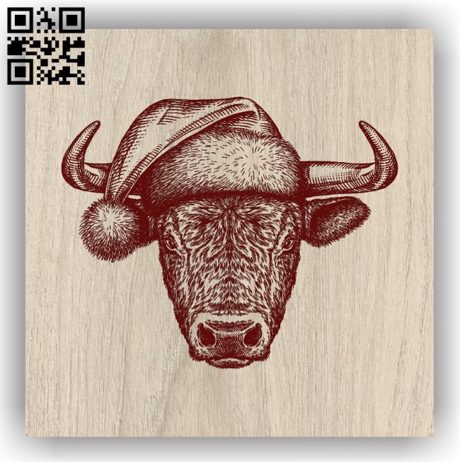 Bull with Christmas E0011972 file cdr and dxf free vector download for laser engraving machines