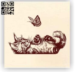 Cats and butterfly E0012247 file cdr and dxf free vector download for laser engraving machines