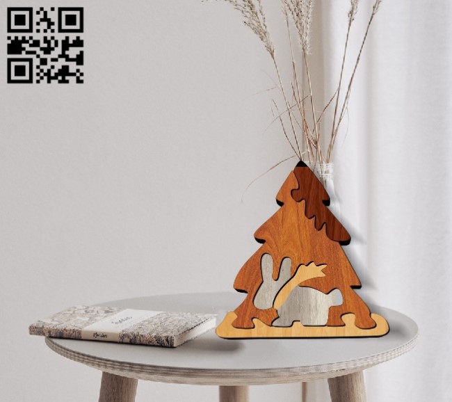 Christmas tree with hare puzzles E0012047 file cdr and dxf free vector download for laser cut