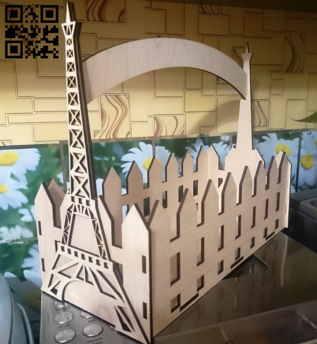 Eiffel tower flower box E0012075 file cdr and dxf free vector download for laser cut