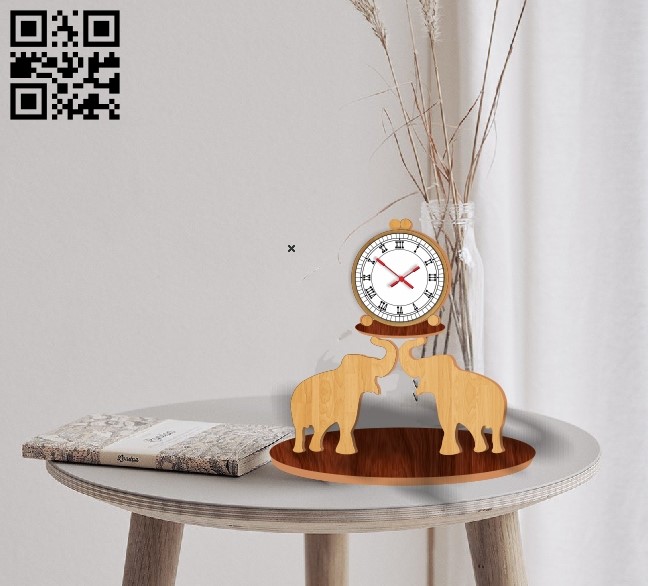 Elephants clock E0012074 file cdr and dxf free vector download for laser cut